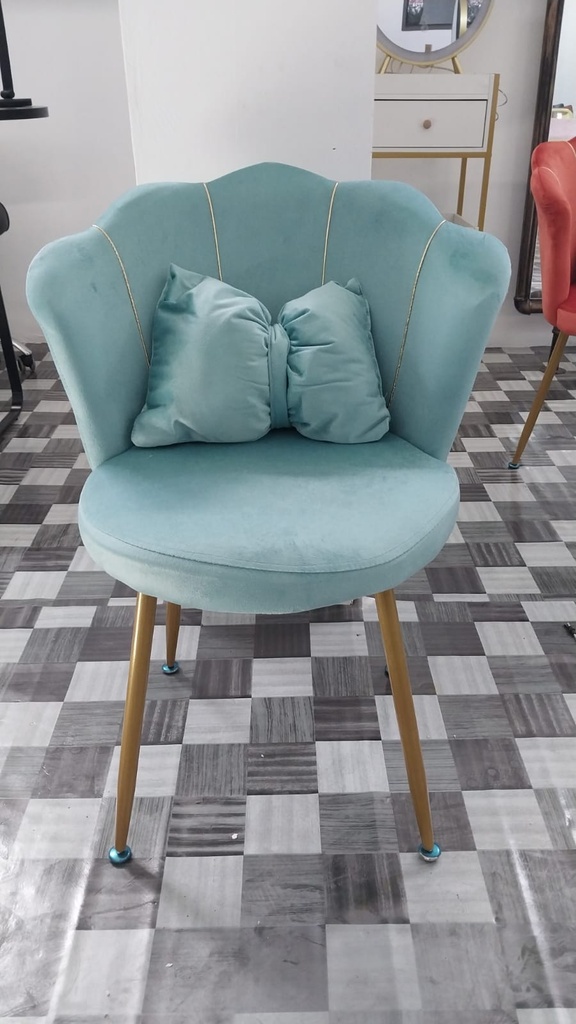 Shell Velvet Chair with Gold Trim & Pillow | Seafoam Green