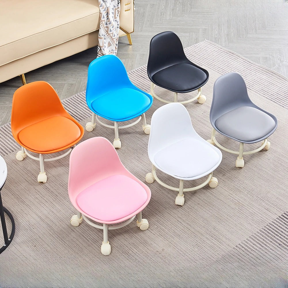 Low Stool with Back Support on Wheels