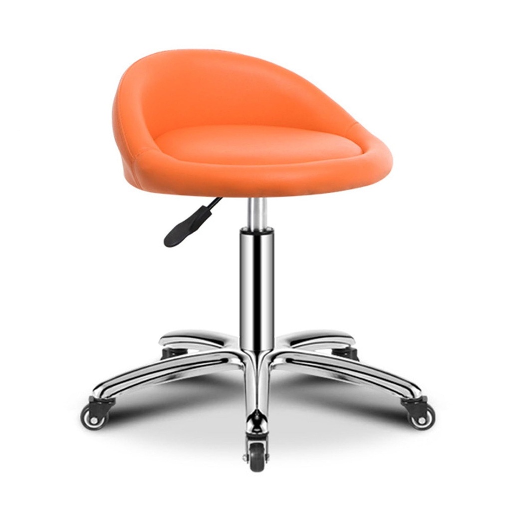 Low profile stool on wheels with back support