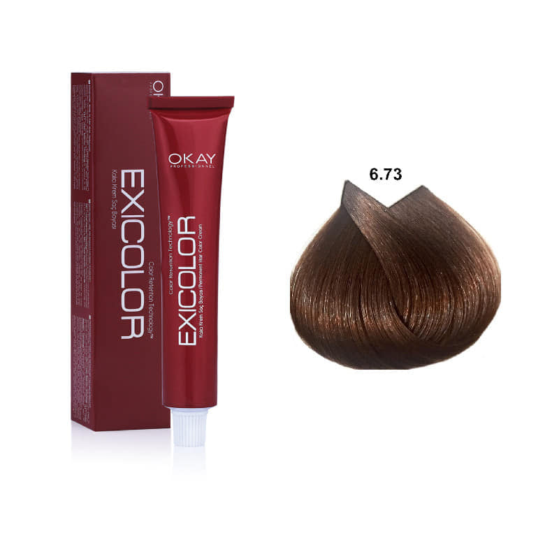 Exicolor 6.73 Dark Blonde Golden Brown - Permanent Hair Color Cream Tube 100ml