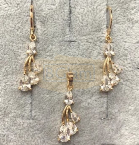 Fashion Jewelry Set Earrings + Pendant with Whites Stones 3 branches 3