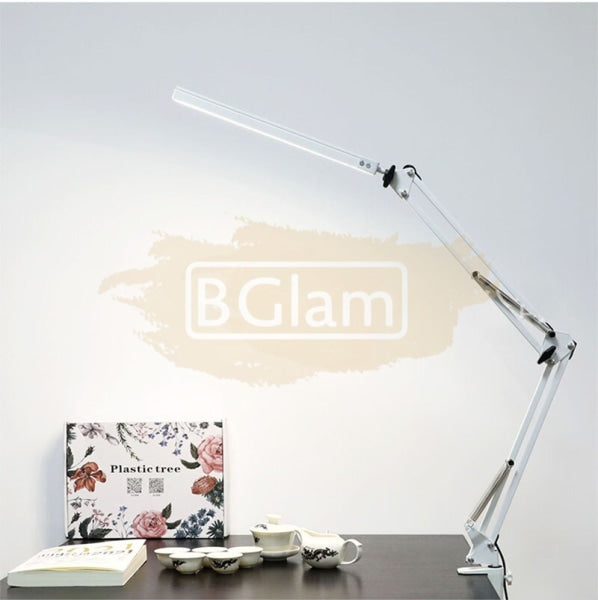 USB Dimmable LED Folding Desk Lamp with Clamp - White