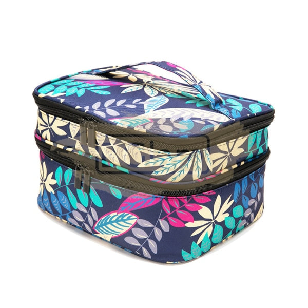 Double Decker Nail Polish Travel Case Organizer M-39 - Navy Yellow Turquoise Leaf Mix (30 Slots)