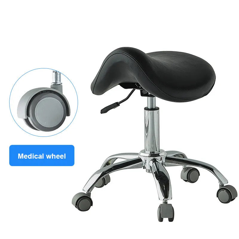 Adjustable Hydraulic Saddle Shape Stool on wheels | Black