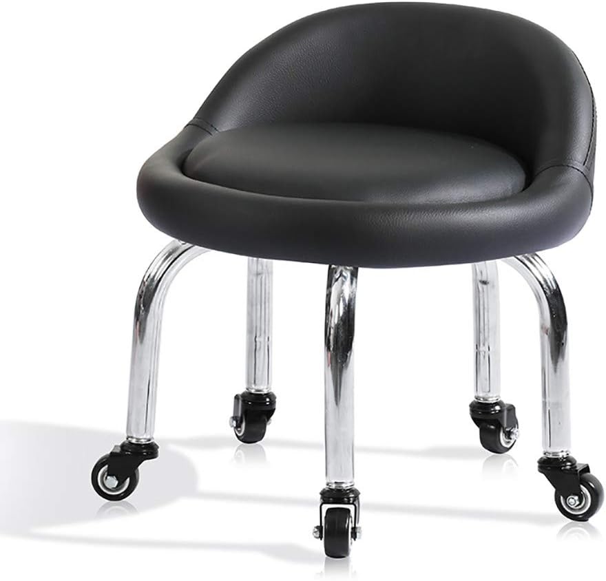 Low profile stool on wheels with back support | 31cm | Black