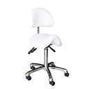 Adjustable Hydraulic Saddle Shape Stool with back support on wheels | White