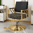 Modern Salon Styling Chair with Hydraulic Lift and Diagonal Titanium Stripes Handle - Disc Plate - Black/Gold